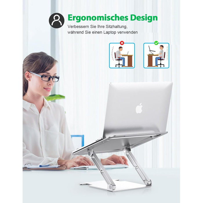 Підставка для ноутбука Glangeh з алюмінію, ергономічна, регульована по висоті, з відведенням тепла, сумісна з MacBook Pro Air, Dell, HP, 10-16
