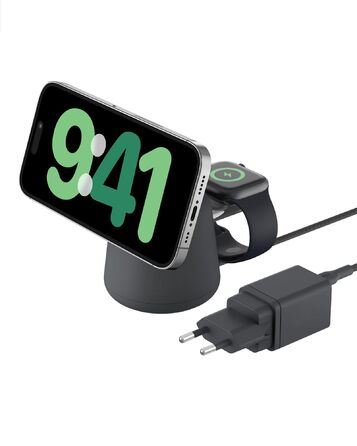 Belkin BoostCharge Pro 2-в-1: Бездротова зарядка Qi2 15W MagSafe для iPhone, Apple Watch, AirPods (Чорний)