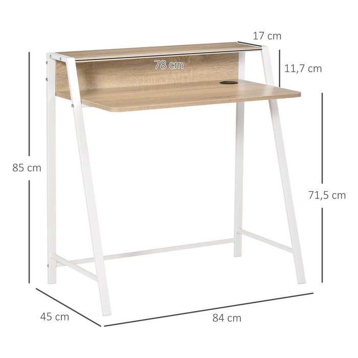HOMCOM Desk Modern Computer Desk with Storage Shelf & Cable Management Metal Frame White Oak 84x45x85cm for Home Office & Study