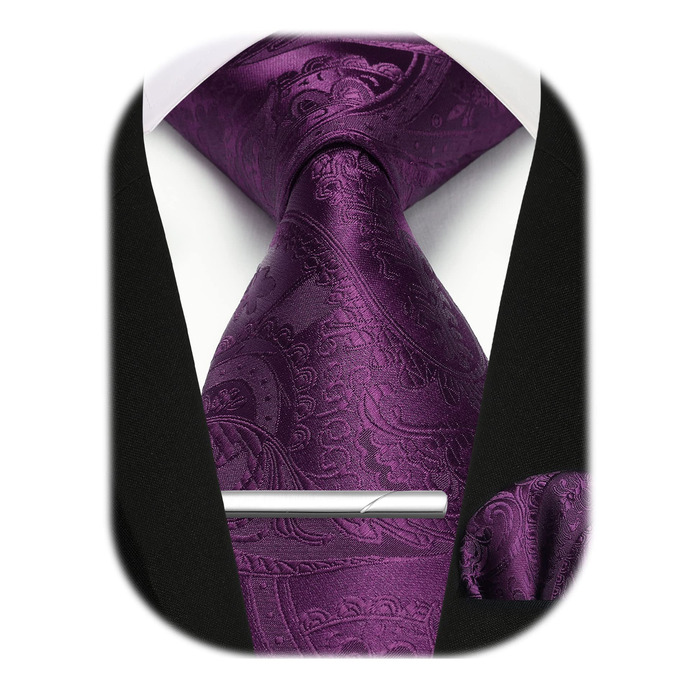 Набір краваток та нагрудних хустинок Enlision для чоловіків: краватка, хустинка, краватенушка, Paisley, в клітинку, для весілля, ділового стилю - фіолетовий, універсальний розмір