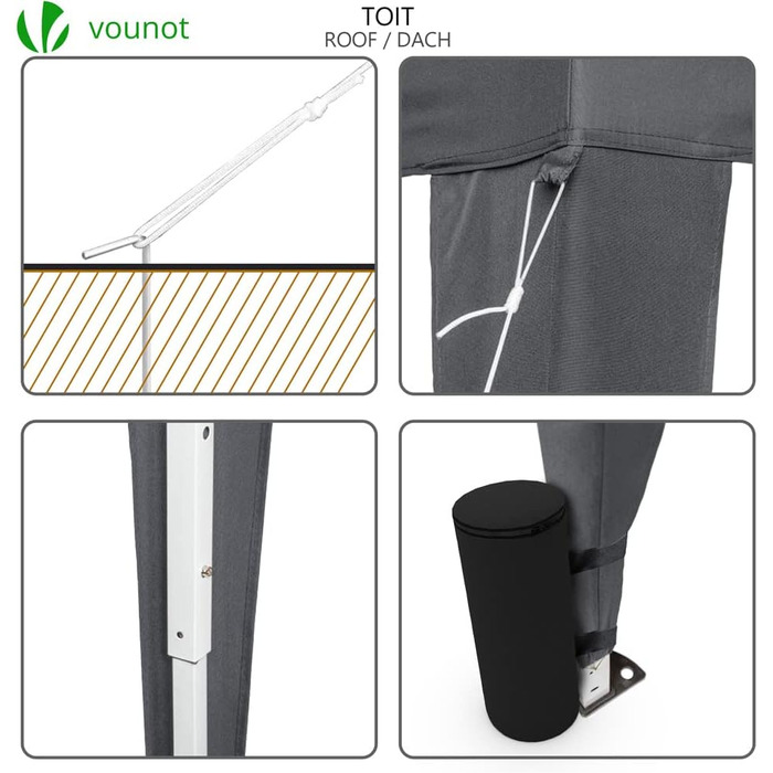 VOUNOT® 3x3m (approx. 10x10ft) Pavilion with 4 Side Walls & 4 Sandbags, Pop-Up Folding Pavilion, Foldable Garden Tent Party Tent, including Bag, Grey