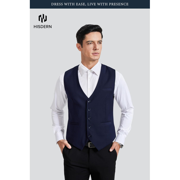 Чоловіча жилетка HISDERN для весілля та свят, бавовна, однотонна, темно-синя