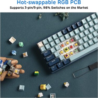 Механічна клавіатура RK ROYAL KLUDGE RK96 RGB Limited Ed: 96 клавіш, 90% layout, Bluetooth 5.0/2.4G/USB-C, Hot-Swap, RGB підсвітка, RK Yellow Switch, Wald Blau, QWERTY