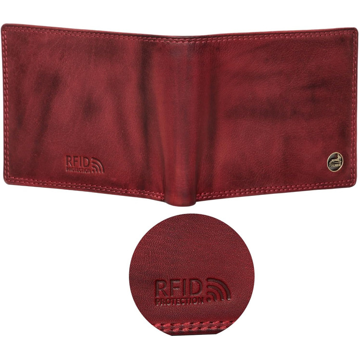 Fa. Volmer® Leather Wallet for Men with RFID Protection - Extra-Stable Double Stitch - 6 Card Slots - Landscape Format (Bordeaux Red)