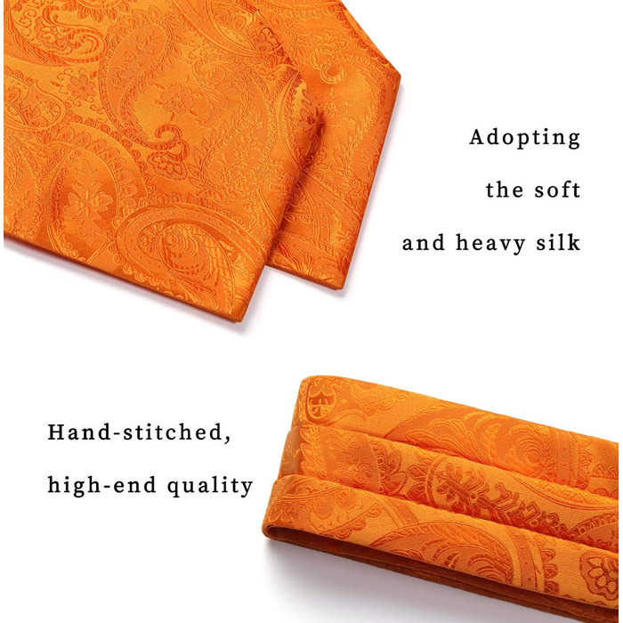 HISDERN Шовковий краватко-шарф чоловічий Paisley, краватка-аскот, нагрудна хустка та кишеньковий хустинка, набір для весілля/бізнесу (Помаранчевий)