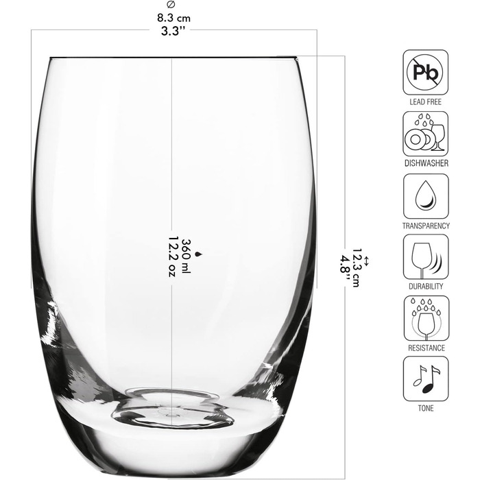 Krosno Water Glasses, Juice Glasses, Drinking Glasses | Set of 12 | 360 ML | Elite Collection | Perfect for home, restaurants, and parties | Dishwasher safe