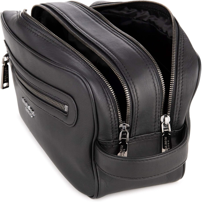 Шкіряна косметичка для подорожей Berliner Bags Premium Kulturbeutel Max, велика сумка для гігієнічних засобів з 2 відділеннями, унісекс, чорна