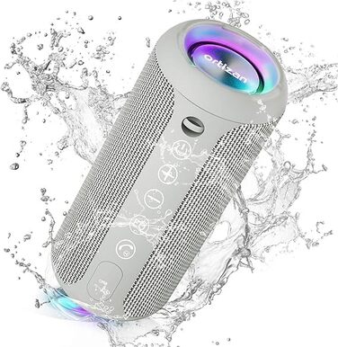 Портативна Bluetooth колонка Ortizan з RGB підсвіткою, IPX7, 30 годин роботи, Bass Boost, TWS, AUX, TF картка, мікрофон (Сірий)