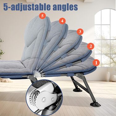 Розкладне ліжко-крісло для кемпінгу з матрацом, 6 положень спинки, ліжко для риболовлі, туристичне ліжко XXL, 65x190x30 см, односпальне, для гостей, сіре (2 шт.)