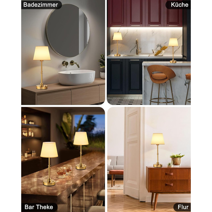 LED настільна лампа EppieBasic бездротова, торшер з торканням, регулювання яскравості, акумулятор 5200mAh, тепле світло 2700K, бронза, для спальні, вітальні, ванної кімнати