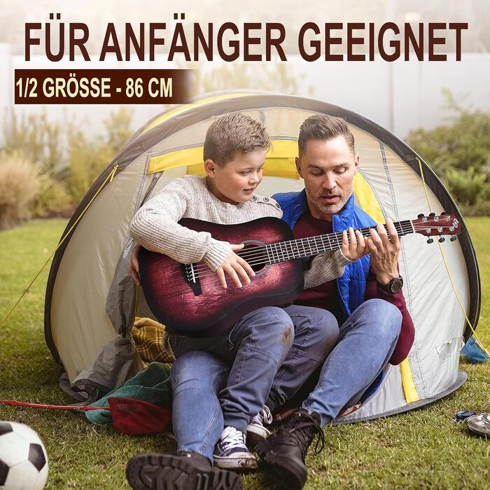 Акустична гітара Pyle – Класична гітара з датчиком, для початківців, дітей та дорослих, розмір 1/2, з тюнером та комплектом Crimson Burst Matt