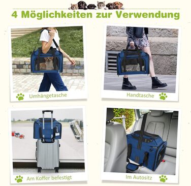 Транспортна сумка для кота, переноска для кота та собаки, переноска для тварин, складана переноска для домашніх тварин зі шлейкою, переноска для тварин (Блакитна, L)