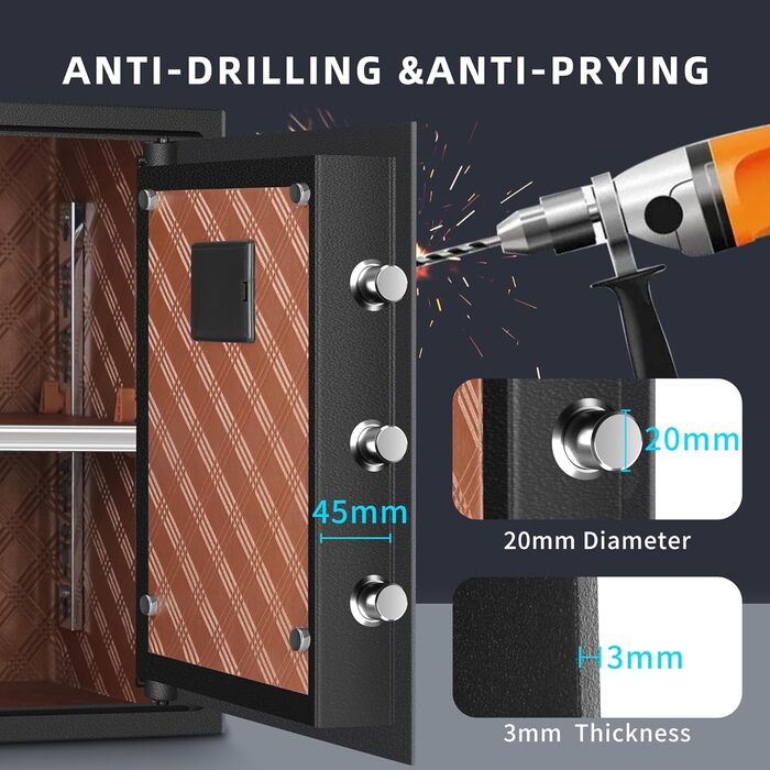 Сейф для дому з біометричним сканером відбитків пальців HSGCJS, 31 л, з паролем та клавіатурою, чорний