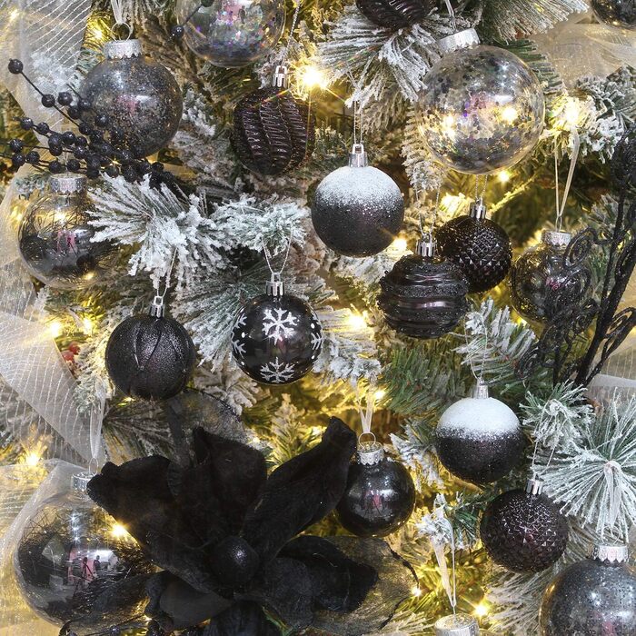 Декоративна куля для ялинки Sea Team з малюнком та блискучими прикрасами, набір (60 мм, чорний)