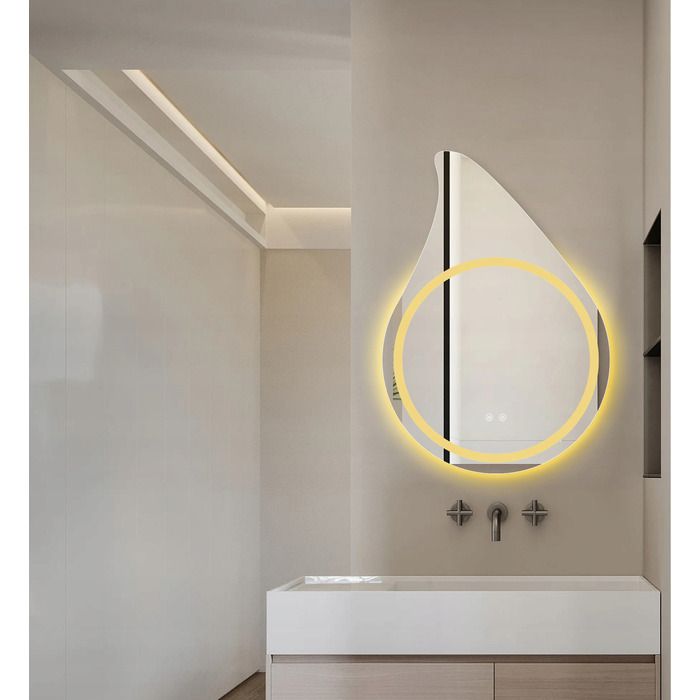 LED-дзеркало у ванну 60x85 см у формі краплі з підсвіткою та функцією ANTI-FOG (запобігання запотіванню)