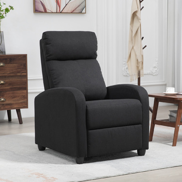 HOMCOM Reclining TV Chair with Lie-Flat Function, Linen-Look, Padded TV Chair with Footrest, for Living Room, Bedroom, Black | Aosom
