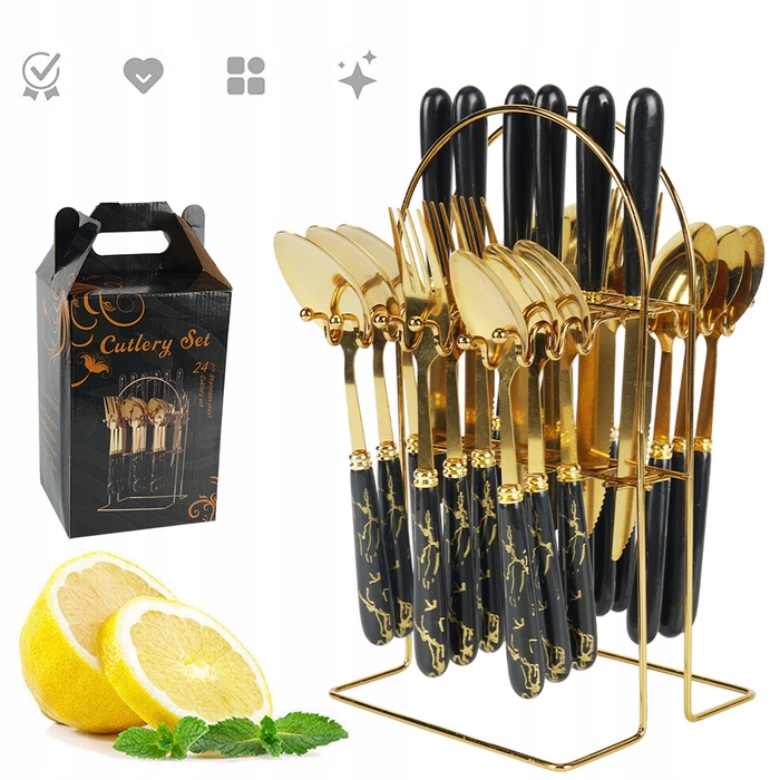 Набір столових приборів 24 предмети, нержавіюча сталь, ручки під мармур, подарунковий набір