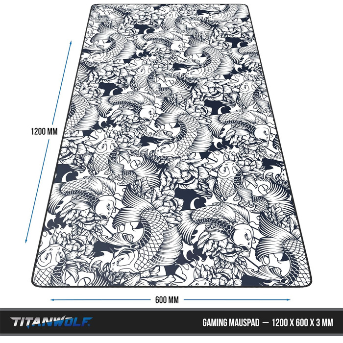 Килимок для миші Titanwolf XXXL 1200x600mm - великий ігровий килимок з мотивом Koi для миші та клавіатури Logitech