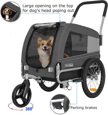 Універсальний візок для собак Tiggo VS Pets 2в1: візок та велосипедний причіп, сірий