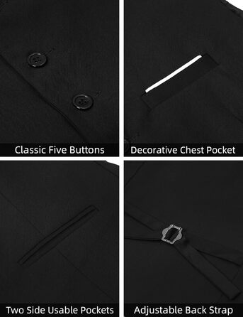 Жилет чоловічий Weste Herren однобортний Slim Fit V-подібний виріз однотонний чорний S-3XL