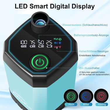 Портативна душова кабіна для кемпінгу AUTOPkio з акумулятором 4500mAh, водонепроникна IPX7, з дисплеєм, для відпочинку на природі, подорожей, миття автомобіля та тварин (блакитна)