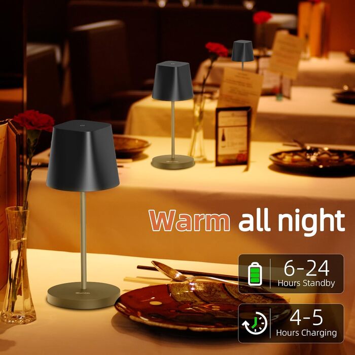 LED-лампа Quntis настільна бездротова, торкання, регулювання яскравості, акумулятор, USB зарядка, 3000K-5000K, 3 колірні температури, IP44, вологостійка, для дому та вулиці, чорна - 2 шт.