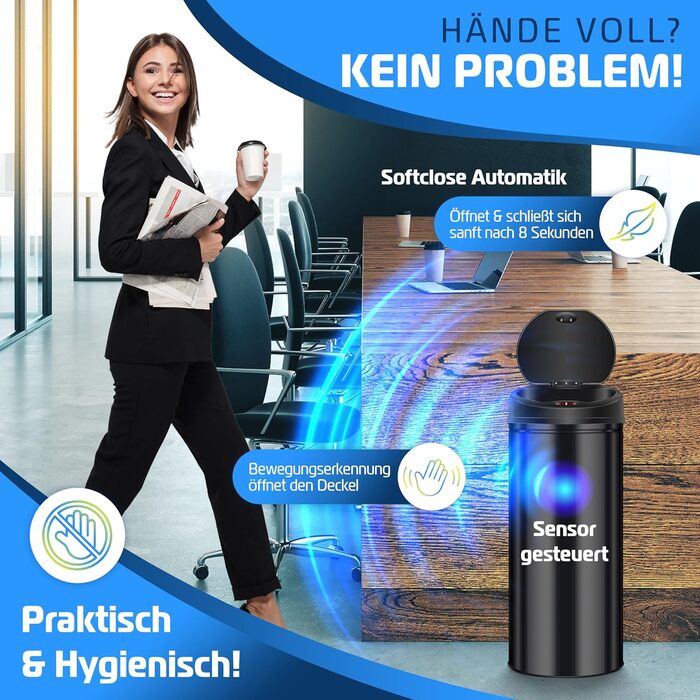 Сміттєвий бак сенсорний KESSER® автоматичний 40 л (30 л) з нержавіючої сталі, чорний
