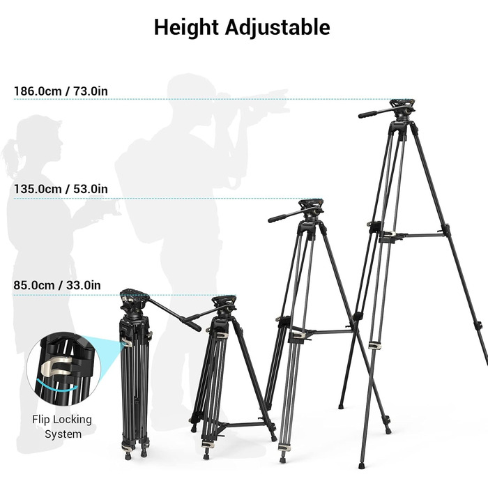 SMALLRIG Штатив відео, 186 см, для DSLR, Camcorder, камер, вантажопідйомність 8 кг - 3751B