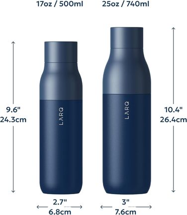 Пляшка для води LARQ PureVis 740 мл Monaco Blue з самоочищенням UV-C, нержавіюча сталь, BPA-free