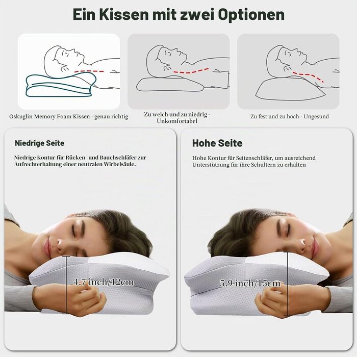 Ортопедична подушка для шиї 2-в-1 з ефектом пам'яті (Memory Foam), з регулюванням висоти