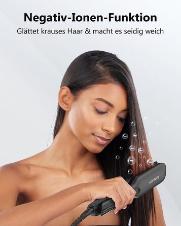 ANNLARY 2-in-1 Hair Straightener & Curling Wand with Titanium Ceramic Ion Technology - Anti-Heat Silicone Protection for Less Split Ends, Shiny Hair - Dual Voltage (110-240V) - Black/Rose Gold (1.75 inch)