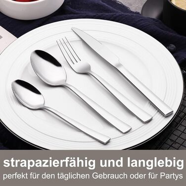 12-Piece Cutlery Set, 60-Piece Stainless Steel Cutlery Set, Eating Utensil Set with Knife, Fork, and Spoon, Stainless Steel Cutlery for Family/Party/Restaurant, High-Gloss Polished & Dishwasher Safe
