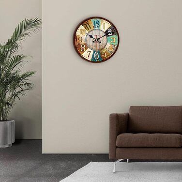 VIKMARI Quartz Wall Clock Wood Silent Hanging Clock, Battery-Powered Round Rustic Clock, Easy to Read Vintage Indoor Wall Clock || 14' (France Parisian Style, 30 cm)