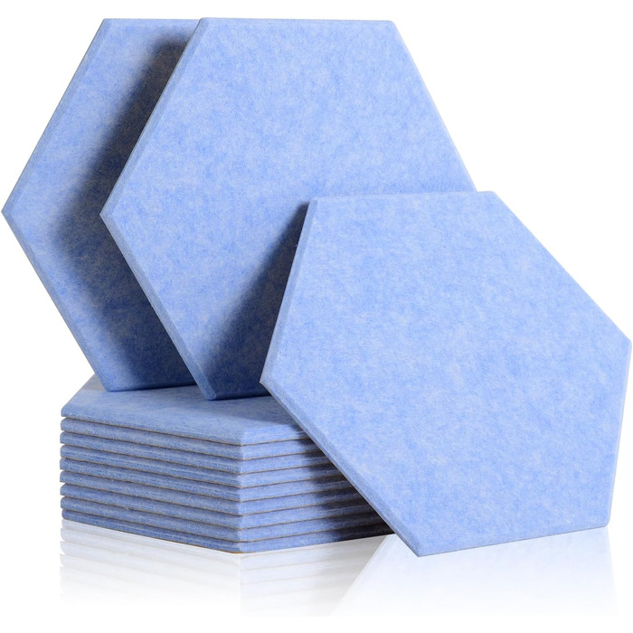 Акустичні гексагональні панелі Rdutuok для звукоізоляції, 30x26x1 см, світло-блакитні (12 шт) — шумопоглинаючі плити для студії, офісу та декору стін