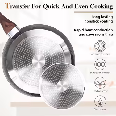 DishDelight Induction Cookware Set - 12-Piece Cookware Set with Granite Coating and Glass Lids, Induction Compatible, Non-Stick Aluminum Pots and Pans in Black