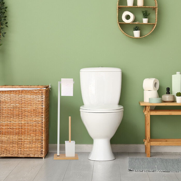 Relaxdays Toilet Set made of Bamboo & Stainless Steel