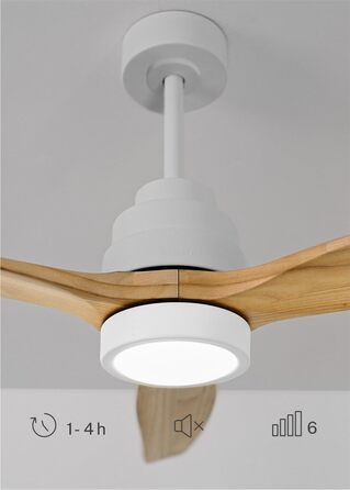 Вентилятор стельовий з підсвічуванням Windstylance Natural Wood L 152 см, білий, дерев'яні лопаті, WiFi, пульт, 6 швидкостей, літній/зимовий режим