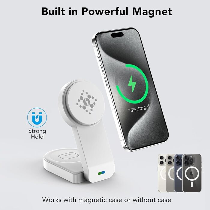 Магнітна складана бездротова зарядка 3-в-1 для Apple iPhone, iWatch, AirPods (біла)