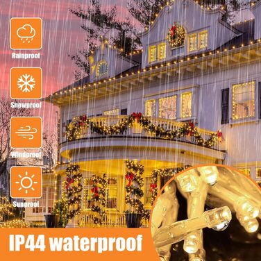 Гірлянда світлодіодна Gresonic 200 LED, струмопровідна, для декору, тепле світло, 9 режимів, з пультом дистанційного керування, для дому та саду