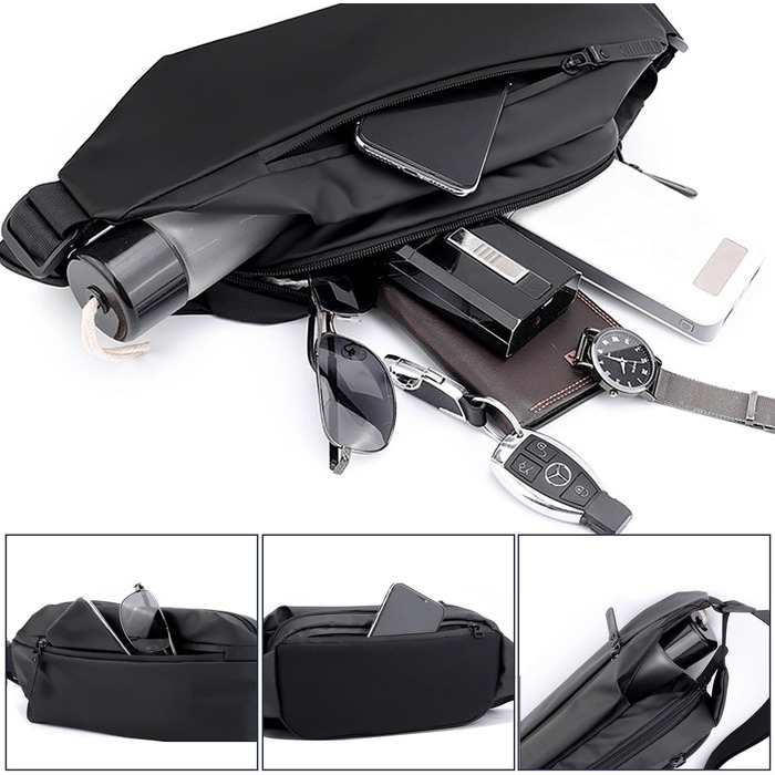 Чоловіча нагрудна сумка-поясна через плече, водонепроникна, для подорожей, школи, хайкінгу (чорна)