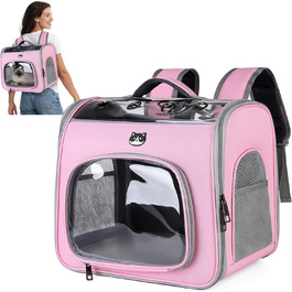 Рюкзак для котів та маленьких собак ALLSOPETS, дихаючий, з фронтальною відкривачкою та страхувальним ремінцем, для подорожей, прогулянок та хайкінгу (Квітково-рожевий)