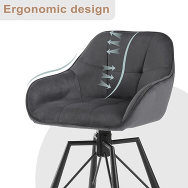 WOLTU 2-Piece Bar Stool Set - Swivel Barstools with Backrest & Footrest - Velvet Upholstered Metal Bar Chairs - Dark Grey