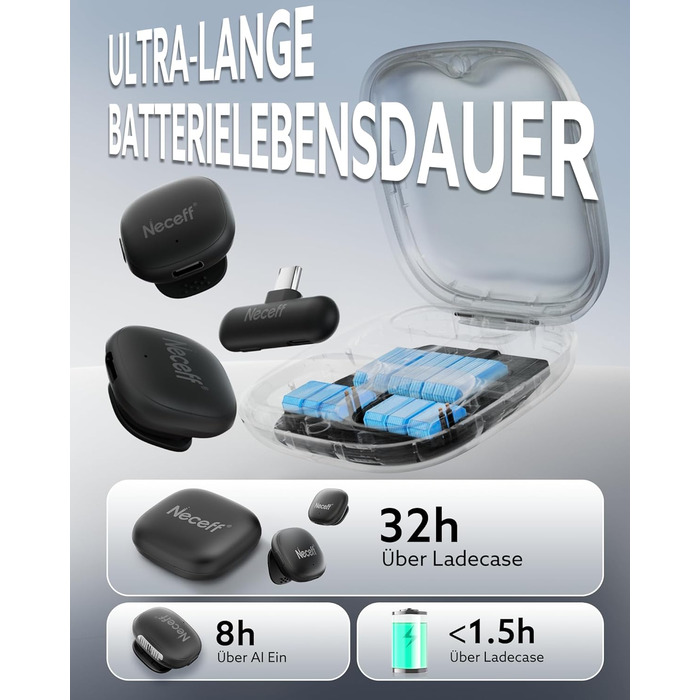 Бездротовий петличний мікрофон USB-C для iPhone 15/16/17 та Android смартфонів: 48kHz/24Bit, Plug-and-Play, 32 години роботи, шумозаглушення, чорний