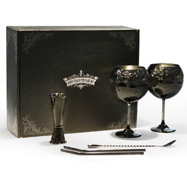 Luxurious Gin Glasses Set, Stainless Steel Cocktail Wine Glasses Set, Gin Making Kit for Gin Lovers 680ml Black, (Hand Wash)