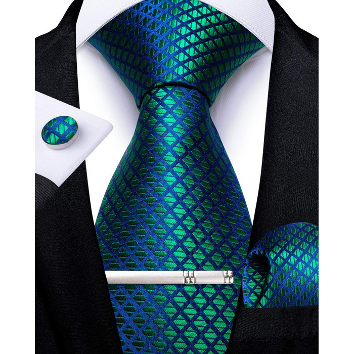 Краватка однотонна DiBanGu для чоловіків: шовкова краватка та нагрудна хустинка з краватковою затискачкою та запонками (тюрквіс)