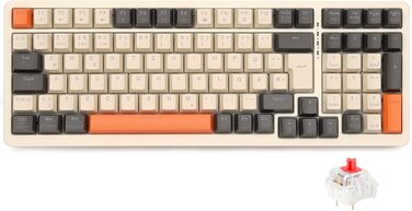 Механічна клавіатура Rii бездротова, для геймінгу, Bluetooth, Tri-Mode, 75%, QWERTZ, 20 режимів підсвічування, BT5.0 + 2.4GHz + кабель, Red Switch