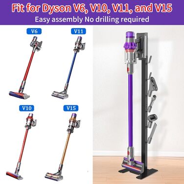 Підставка для пилососа сумісна з Dyson V15, V11, V10, V8, V7, V6: док-станція, органайзер, чорний колір