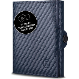 RUTAKO Slim Wallet with XL Coin Pocket & RFID Protection - Card Holder for Men & Women - Small Credit Card Wallet - Mini Purse - Small Portmonee/Portemonnaie - Wallet Carbon Blue