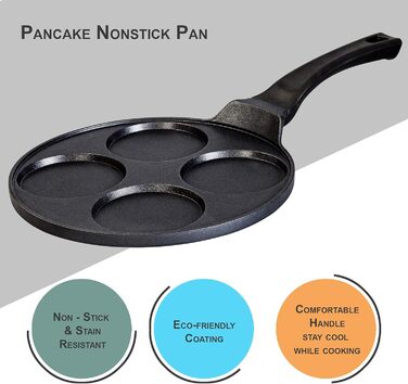 INTIGNIS® Non-Stick Pancake Pan – Mini Pancake Maker with Multiple Holes, 4 Holes, Crêpe and Pancake Pan in American Style for Perfect Individual Pancakes (26 cm, 4 Baking Molds)