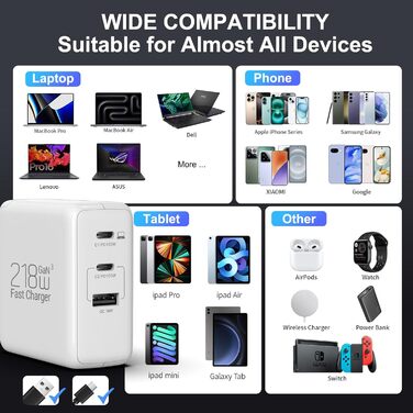 Зарядний пристрій USB 8 портів 100W з дисплеєм, швидка зарядка для iPhone 15/14/13/12/11 Pro Max, Samsung Galaxy S10/S9, Pixel 7/8 - білий